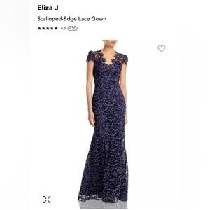 Eliza J - Scalloped-Edge Lace Gown - Navy size 8